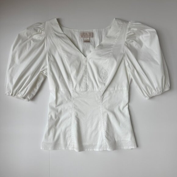 Rachel Parcell Puff Sleeve Smocked White Blouse XS | Feminine Minimalist - Picture 3 of 7